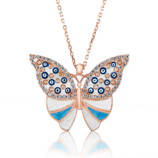 Gümüş Nazarlı Kelebek Bayan Kolye Gümüş Nazarlı Kelebek Bayan Kolye