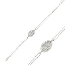 Gümüş Oval Beyaz Taşlı Bayan Bileklik