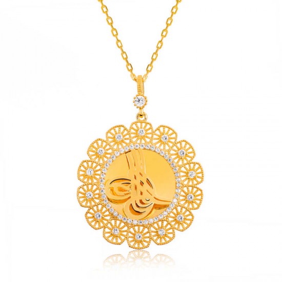 Gümüş Tuğralı Altın Kaplama Bayan Kolye