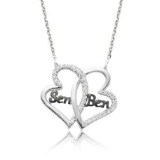 Gümüş Kalpli Sen Ben Bayan Kolye