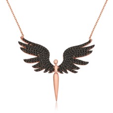 Gümüş Siyah Kanatlı Melek Bayan Kolye