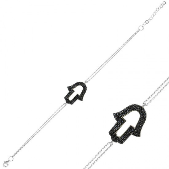 Gümüş Siyah Fatma Eli Bayan Bileklik Gümüş Siyah Fatma Eli Bayan Bileklik