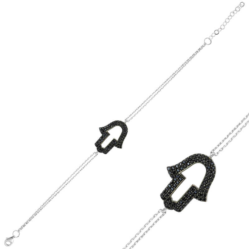 Gümüş Siyah Fatma Eli Bayan Bileklik Gümüş Siyah Fatma Eli Bayan Bileklik