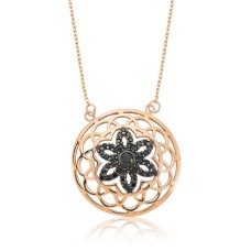 Gümüş Siyah Yaşam Çiçeği Bayan Kolye
