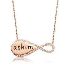 Gümüş Aşkım Yazılı Sonsuzluk Bayan Kolye