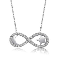 Gümüş Sonsuzluk Ay Yıldız Bayan Kolye
