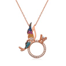 Gümüş Tek Taş Yüzüklü Kelebek Kolye