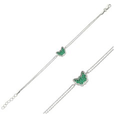 Gümüş Yeşil Kelebek Bayan Bileklik