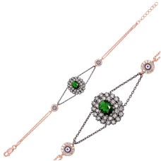 Gümüş Yeşil Taşlı Otantik Bayan Bileklik