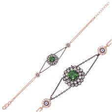 Gümüş Yeşil Taşlı Otantik Bayan Bileklik