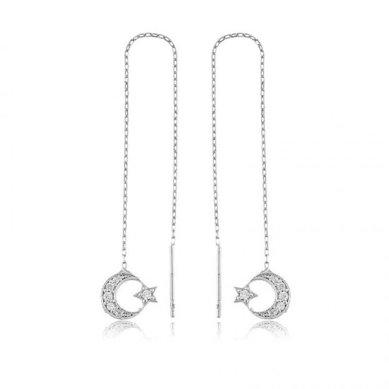 Gümüş Zincirli Ay Yıldız Küpe Gümüş Zincirli Ay Yıldız Küpe