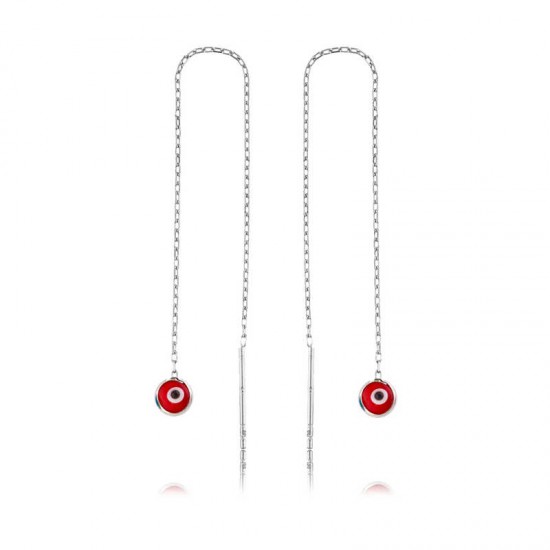 Gümüş Zincirli Kırmızı Nazar Küpe Gümüş Zincirli Kırmızı Nazar Küpe