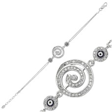 Gümüş Yuvarlak Nazarlı Bayan Bileklik