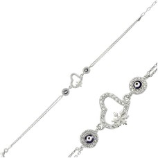 Gümüş Nazarlı Kar Tanesi Kalp Bileklik