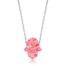 Gümüş Pembe Opal Fatma Eli Bayan Kolye