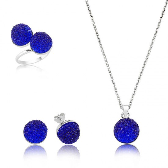 Gümüş Lacivert Kristal Taşlı Bayan Set Gümüş Lacivert Kristal Taşlı Bayan Set