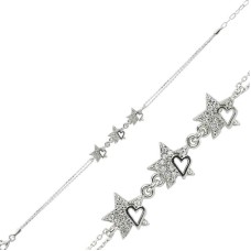 Gümüş Kalpli Yıldız Bayan Bileklik