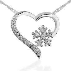 Gümüş Kar Tanesi Kalp Bayan Kolye