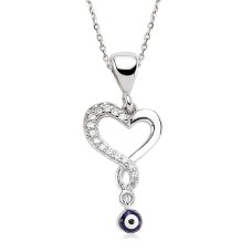 Gümüş Nazarlı Bayan Kalp Kolye