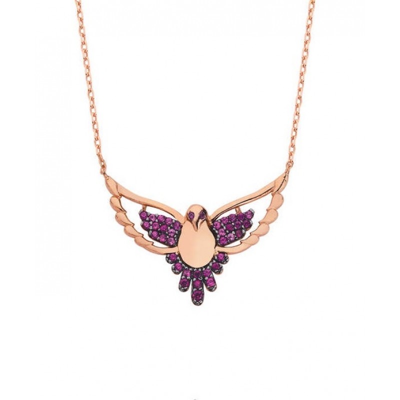 Anka Kuşu Gümüş Rose Kolye GMS1781
