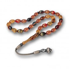 Gümüş Top Kazaz Püsküllü Sıkma Kehribar Tesbih