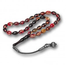 Gümüş Kazaz Püsküllü Sarı Siyah Kırmızı Sıkma Kehribar Tesbih