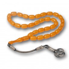 Gümüş Kazaz Püsküllü Kapsül Kesim Sarı Sıkma Kehribar Tesbih