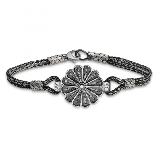 Gümüş Oksitli Papatya Kazaziye Bileklik