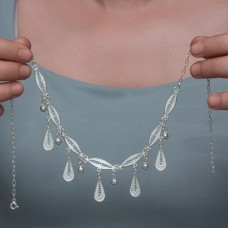 Gümüş Sonsuz Esinti Damla Telkari Kadın Kolye