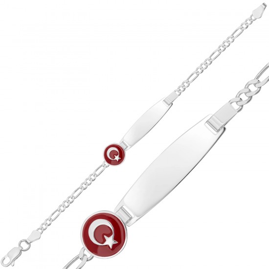 Kişiye Özel Türk Bayrağı Figürlü Gümüş Çocuk Künyesi Kişiye Özel Türk Bayrağı Figürlü Gümüş Çocuk Künyesi