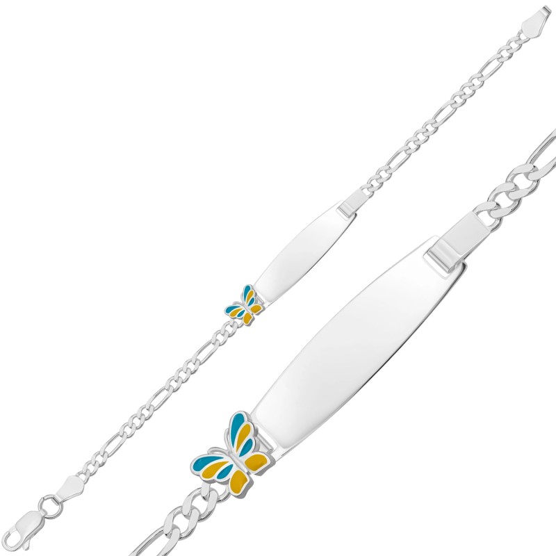 Kişiye Özel Sarı Mavi Kelebek Figürlü Gümüş Çocuk Künyesi Kişiye Özel Sarı Mavi Kelebek Figürlü Gümüş Çocuk Künyesi