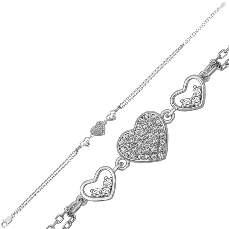 Gümüş Üç Kalpli Kadın Bileklik