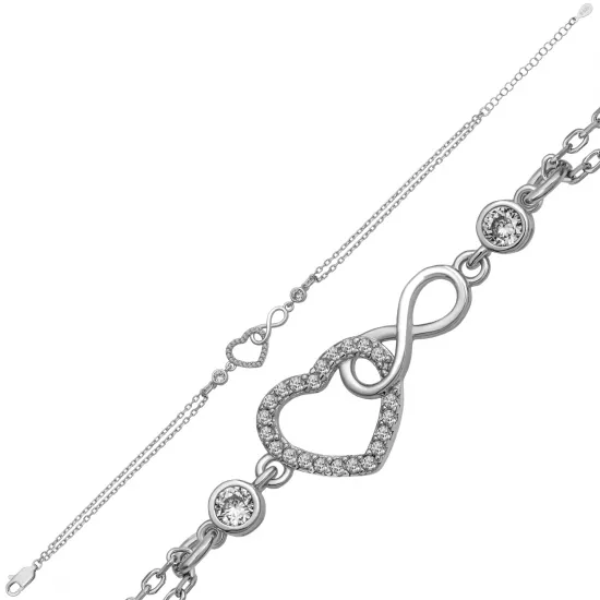 Gümüş Sonsuz Aşk Kalp Kadın Bileklik