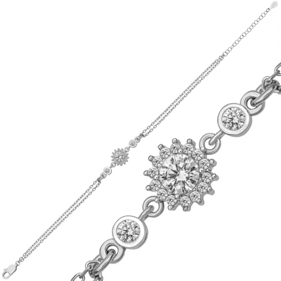 Gümüş Yuvarlak Zirkon Taşlı Kadın Bileklik Gümüş Yuvarlak Zirkon Taşlı Kadın Bileklik