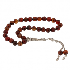 ​Doğaltaş Metal Püsküllü Akik Taşı Tesbih