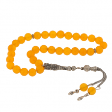 ​Doğaltaş Metal Püsküllü Sarı Yeşim Taşı Tesbih