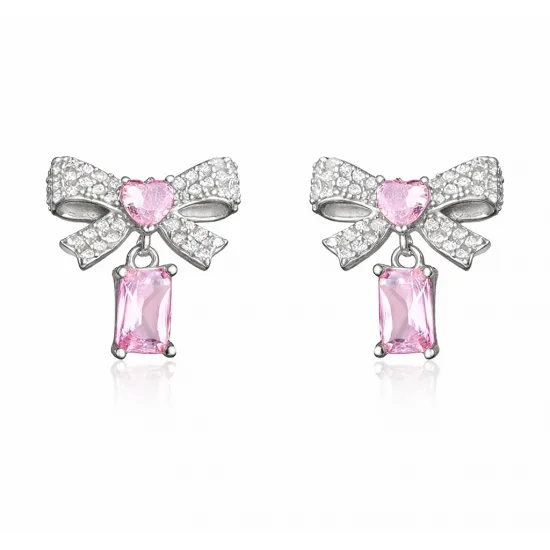 Gümüş Pembe Taşlı Fiyonk Kadın Küpe