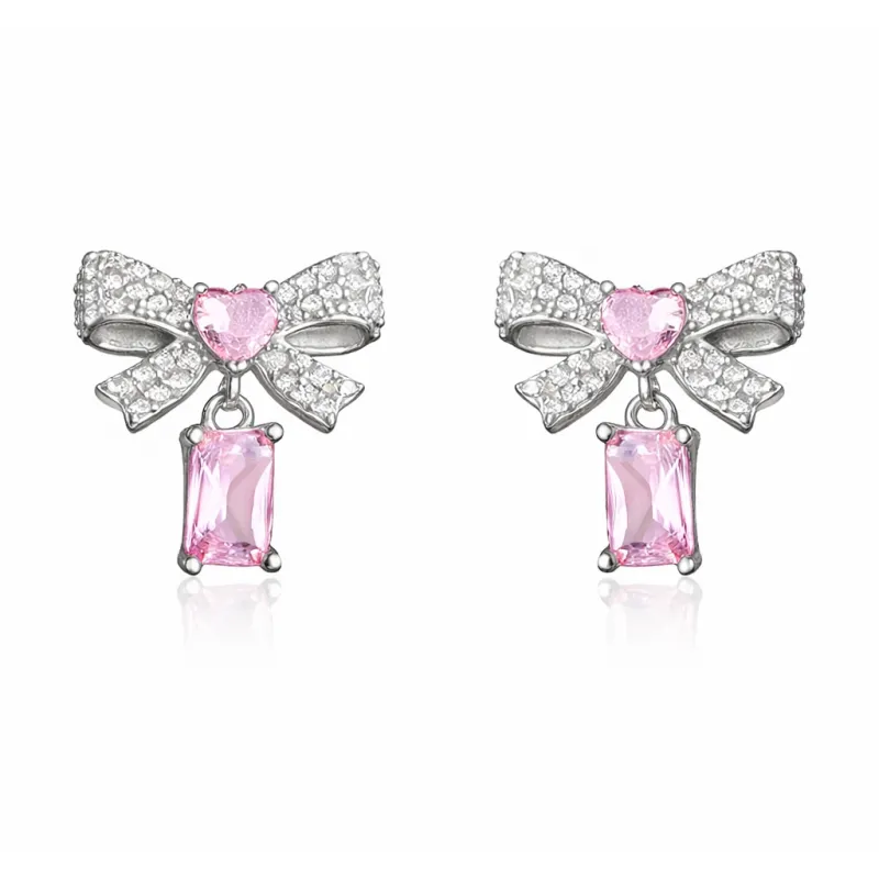 Gümüş Pembe Taşlı Fiyonk Kadın Küpe