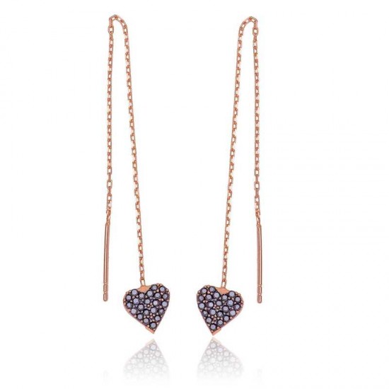 Gümüş Kalpli Zincir Bayan Küpe Gümüş Kalpli Zincir Bayan Küpe