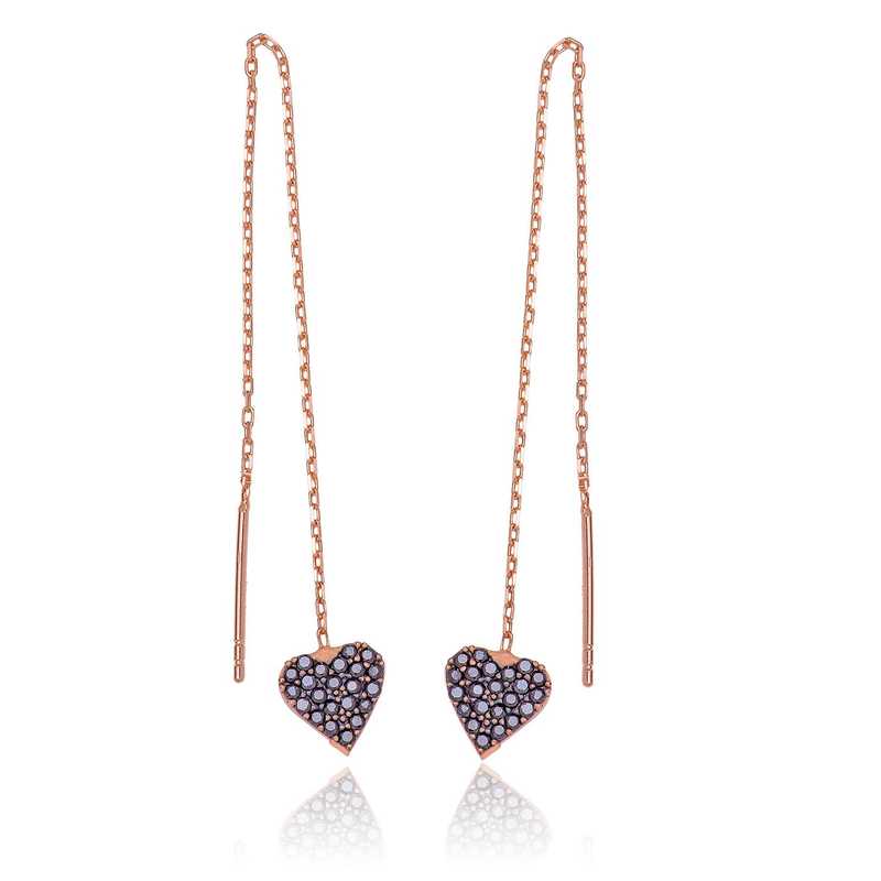 Gümüş Kalpli Zincir Bayan Küpe Gümüş Kalpli Zincir Bayan Küpe