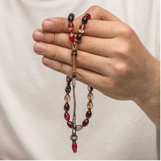 Gümüş 1000 Ayar Kazaz Püsküllü Sıkma Kehribar Tesbih