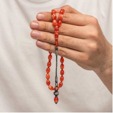 Gümüş 1000 Ayar Kazaz Püsküllü Sıkma Kehribar Tesbih