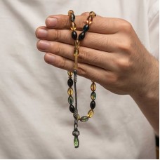 Gümüş 1000 Ayar Kazaz Püsküllü Sıkma Kehribar Tesbih