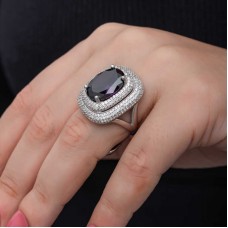 Gümüş Ametist Taşlı Kadın Yüzük