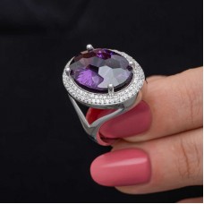 Gümüş Ametist Taşlı  Kadın Yüzük