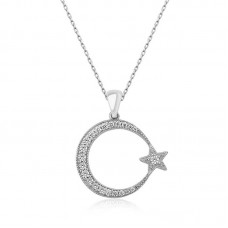 Gümüş Ay Yıldız Bayan Kolye