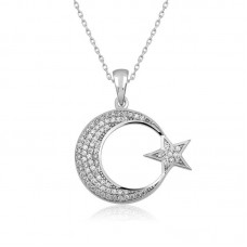 Gümüş Ay Yıldız Bayan Kolye