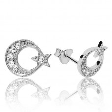 Gümüş Ay Yıldız Çivili Küpe