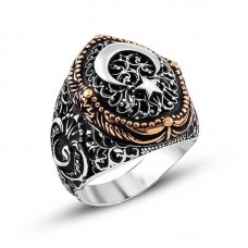 Gümüş Ay Yıldız Erkek Yüzük