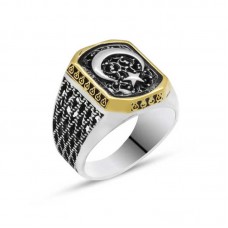 Gümüş Türk Bayrağı Ay Yıldız Erkek Yüzük